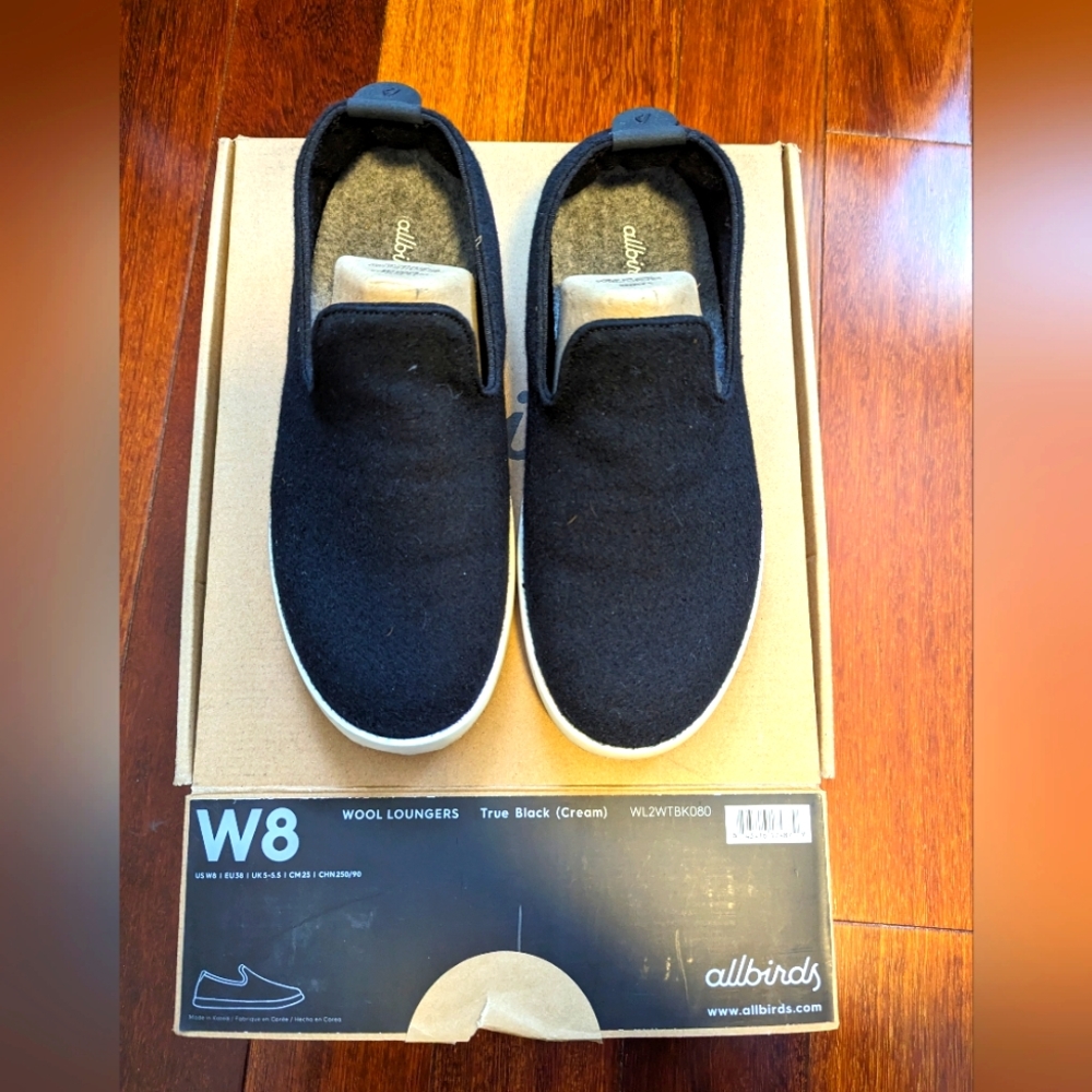Allbirds wool loungers, black, women's size 8